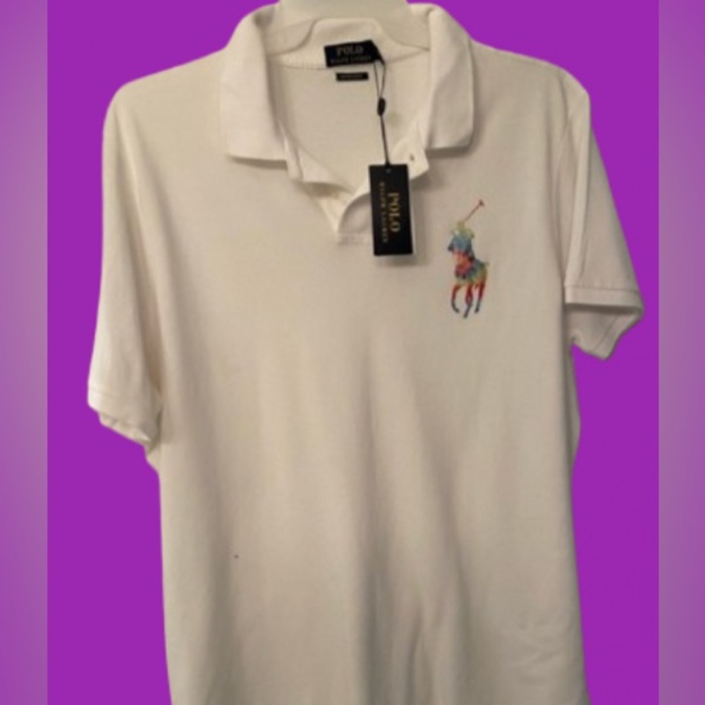 Men’s Polo by Ralph Lauren Embroidered Logo White Custom Slim Fit XXL shirt